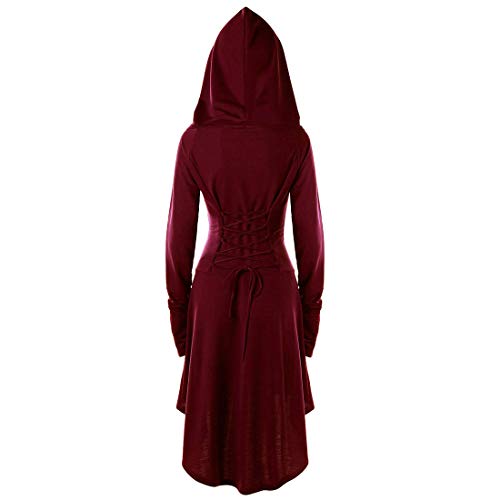 Vestido de otoño e Invierno para Mujer con Mangas largas Túnica con cordón en Estilo gótico Traje Medieval Ropa de Noche Elegante de Color sólido Sudadera con Capucha de Vacaciones Camiseta sin Dedos