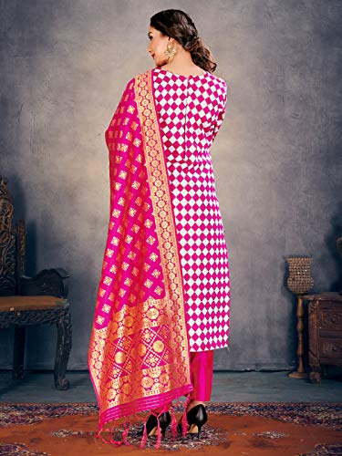 Vestido tejido prefabricado en Pakistaní india para mujer | Banarasi Art Silk Salwar Kameez | Seda Dupatta Traje cosido, rosa, XL