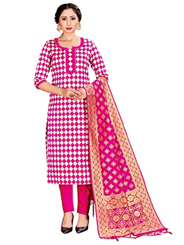 Vestido tejido prefabricado en Pakistaní india para mujer | Banarasi Art Silk Salwar Kameez | Seda Dupatta Traje cosido, rosa, XL