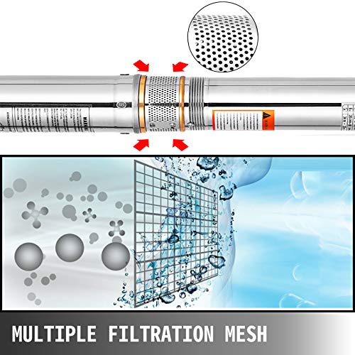 VEV Bomba de Pozo Profundo 6,7 BAR , Bomba Sumergible de Pozos Profundos 0,75 KW - 6,500 L / H, Bomba de Agua de 2850 rpm Acero Inoxidable, Bomba Agua Congelado con Cable de Conexión 20 m