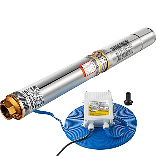 VEV Bomba de Pozo Profundo 6,7 BAR , Bomba Sumergible de Pozos Profundos 0,75 KW - 6,500 L / H, Bomba de Agua de 2850 rpm Acero Inoxidable, Bomba Agua Congelado con Cable de Conexión 20 m