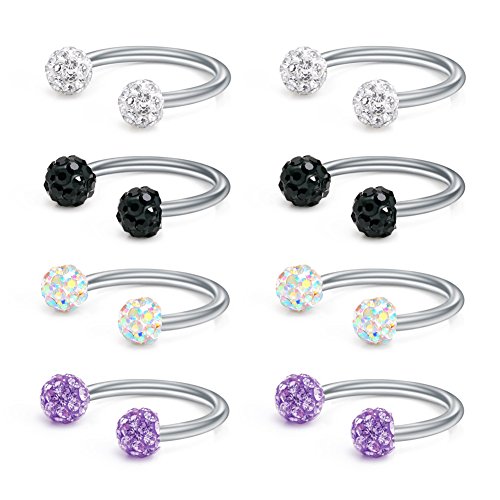 VF VFUN 16G Piercing Caballo Oreja Helix Piercing Nariz Labio Ceja Anillo Falso Piercing Tragus Cartilago Septum Acero Inoxidable Cristal Bola 8 Piezas