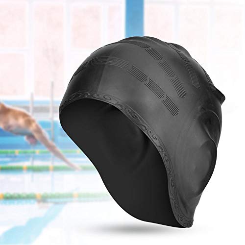 VGEBY - Gorro de baño de silicona para piscina, cómodo para el pelo largo y con capucha, Negro