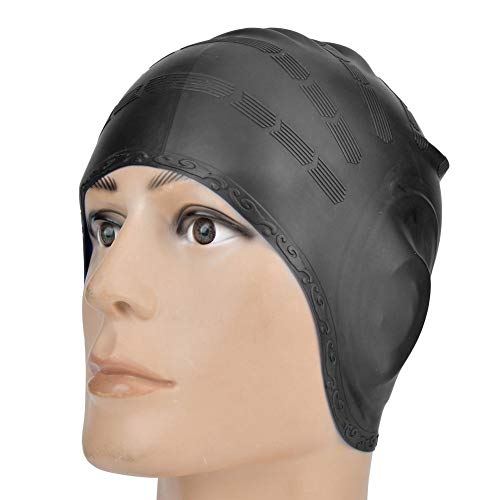 VGEBY - Gorro de baño de silicona para piscina, cómodo para el pelo largo y con capucha, Negro