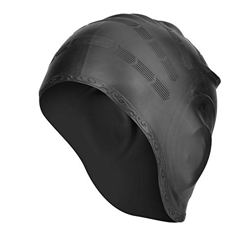 VGEBY - Gorro de baño de silicona para piscina, cómodo para el pelo largo y con capucha, Negro