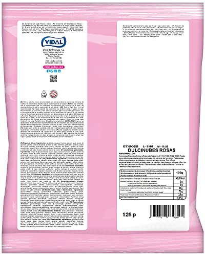 Vidal Golosinas Dulcinubes, Nubes de Inconfundible y Delicioso Sabor Vainilla, Color Rosa, Bolsa 125 Unidades, Mezcla de Frutas, 838 Grams