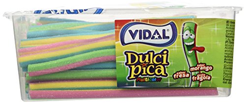 Vidal Golosinas. Dulcipica Multicolor. Regaliz relleno con cobertura pica e intenso sabor a fresa. Cajón de 200 Uds. (110)