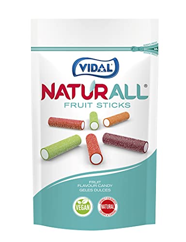 Vidal Golosinas. Naturall Fruit Sticks. Trocitos De Regaliz Vegano Pica Con Colorantes Y Aromas Naturales. Doypack G., Fresa, Manzana, Cereza, Melocotón, 180 Gramo