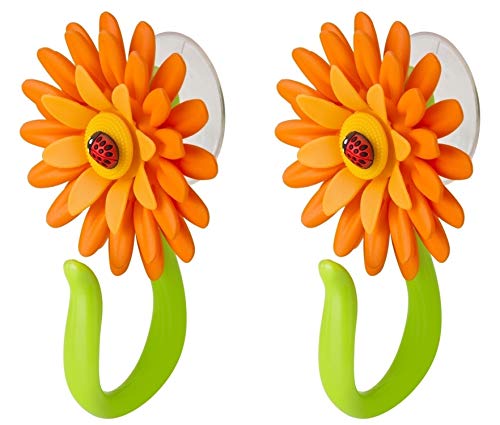 VIGAR Flower Power Gancho con Ventosa, PP, Goma, PPN, PVC Friendly, Naranja y Verde, Dimensiones: 8 x 5 x 12 cm, 2 Unidades