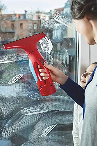 Vileda Windomatic - Aspirador de ventanas con labio de goma, limpiacristales con cabezal flexible y depósito de agua, aspiración vertical y horizontal, medidas 17,5x12x32 cm, color rojo
