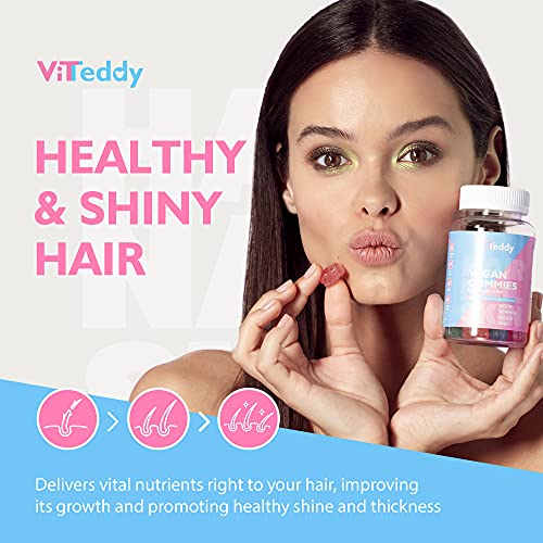 Viteddy Hair Gummy Vitaminas Biotina y vitamina D masticables vegetarianas para el crecimiento del cabello, uñas y piel