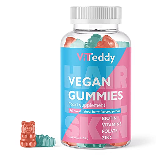 Viteddy Hair Gummy Vitaminas Biotina y vitamina D masticables vegetarianas para el crecimiento del cabello, uñas y piel