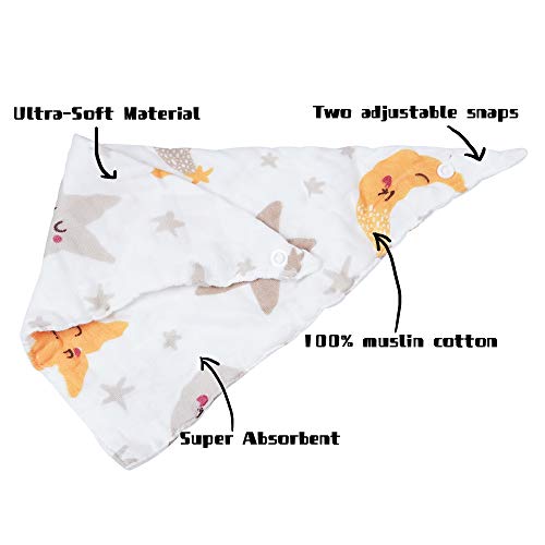 Viviland Baberos para bebé, paquete de 8, 8 capas de muselina absorbente de algodón para 0-24 meses, Unicornio y estrella