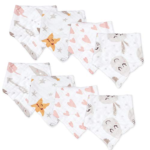 Viviland Baberos para bebé, paquete de 8, 8 capas de muselina absorbente de algodón para 0-24 meses, Unicornio y estrella