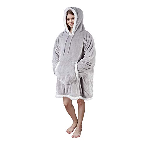 Viviland - Sudadera extragrande de estilo manta con capucha, de tejido sherpa, suave y cálida, con bolsillo frontal grande, para adultos