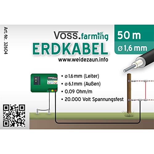 VOSS.farming 50m Cable de Alta tensión y Cable subterráneo Ø 1,6 mm, para Pastor eléctrico y Cable de Tierra