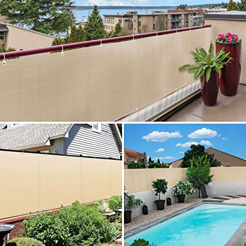 VOUNOT Pantalla Protección de Privacidad para Balcón Jardín, HDPE, Protección UV, con Cuerda y Bridas, 90x600 cm, Beige