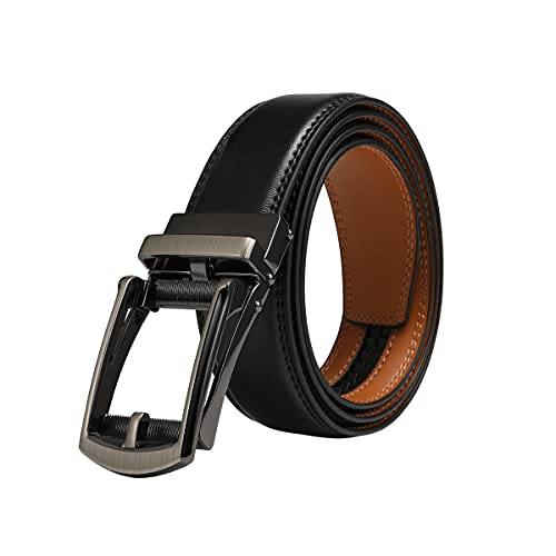 VRLEGEND Cinturones Traje Hombre Cinturón Cuero Business Automática Trinquete Ajustable Largo 35MM ,Regalos de Hombres (120cm, Negro)