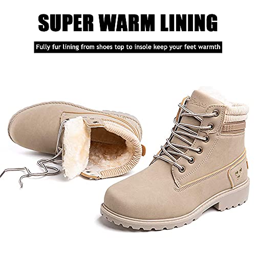 VTASQ Botas de Nieve Mujer Invierno Impermeables Comodos Cálido Zapatos Piel Forro Botines Cordones Antideslizante Aire Libre Boots Caqui 42