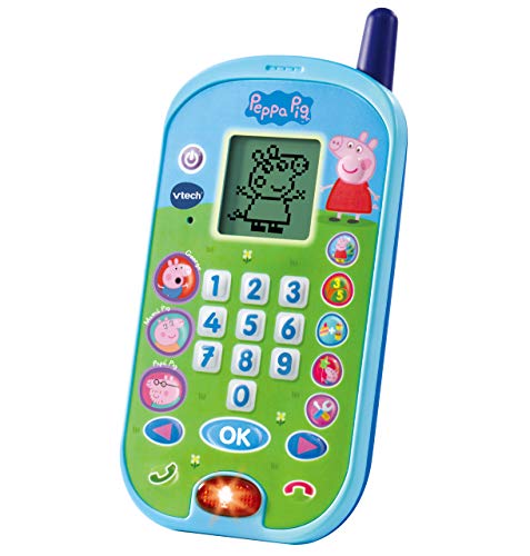 VTech - El teléfono de Peppa Pig, Móvil electrónico interactivo que simula una conversación telefónica, Voces de todos los personajes de la familia, actividades y animaciones (3480-523122)