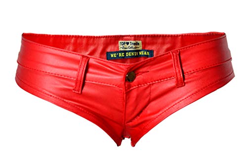 Wamvp Sexy Pantalones Cortos para Mujer PU Verano Leggins Cuero Elásticos Pantalones Cortos
