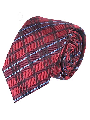 WANYING Hombre Pajarita Corbata Pañuelo de Bolsillo 3 en 1 Set - Pajarita Clásica 6 * 12 cm & Corbata Estrecha 6 cm & Pañuelo Cuadros Rojo Azul Rojo Oscuro