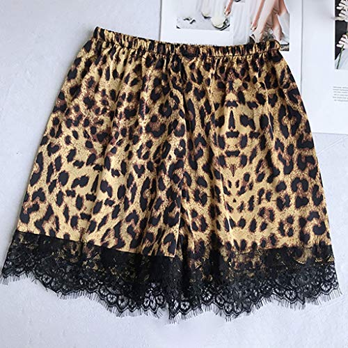 waotier Pijamas de Seda Satinada Conjuntos Mujer Vestido de Noche Lencería Batas Estampado de Leopardo Ropa Interior Ropa de Dormir 3PC