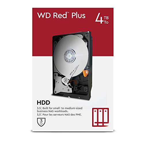 WD Red Plus NAS Disco duro interno de 3.5 pulgadas 4 TB Clase de 5400 r. p. m., SATA de 6 Gb/s, CMR y Caché de 64 MB