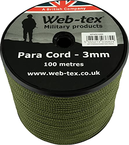 Web-tex - Rollo de cordón Paracord de 3 mm - 100 Metros - Verde