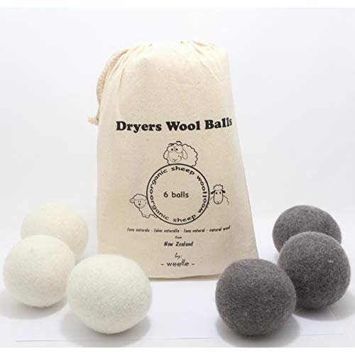 Weele 6 Bolas de lana 100% natural para secadora - Bolitas organicas reutilizables para tu ropa recién lavada