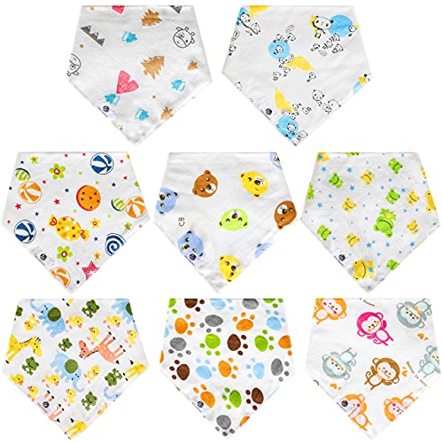 welsberg Baberos Bandana Unisex para Niños y Niñas (Paquete de 8). Baberos para Babas y Dentición de Bebés, 100% Algodón Orgánico, Baberos Súper Suaves y Absorbentes.