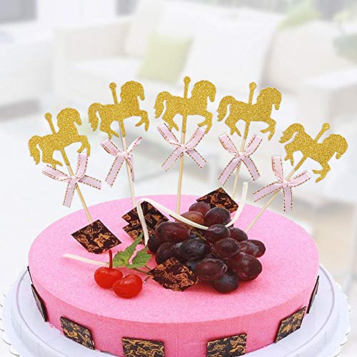 Wenxiaw Decoracion Tarta Caballo Decoracion para Tartas Infantiles para Fiesta De Cumpleaños de Baby Shower para Niños Decoración de la Torta de Cumpleaños Decoración de Fiesta de Bodas (Rosado)