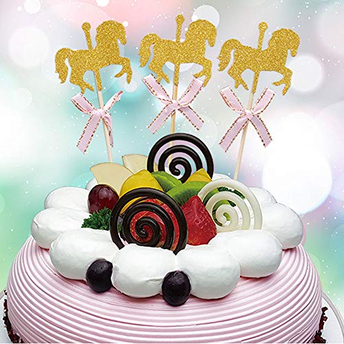 Wenxiaw Decoracion Tarta Caballo Decoracion para Tartas Infantiles para Fiesta De Cumpleaños de Baby Shower para Niños Decoración de la Torta de Cumpleaños Decoración de Fiesta de Bodas (Rosado)