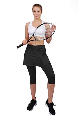 Westkun Pantalones de Falda de Mujer Corte de Hendidura Deportes Tenis Golf Rock Legging 3/4 Tela elástica 2 en 1
