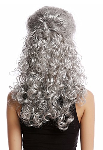 WIG ME UP- 90904-ZA63/ZA103+ZA62 Peluca Mujer Halloween Carnaval Barroco Renacimiento updo moño Gris mechones Negro Blanco Largo