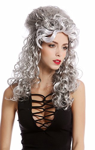 WIG ME UP- 90904-ZA63/ZA103+ZA62 Peluca Mujer Halloween Carnaval Barroco Renacimiento updo moño Gris mechones Negro Blanco Largo