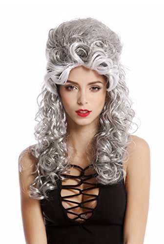 WIG ME UP- 90904-ZA63/ZA103+ZA62 Peluca Mujer Halloween Carnaval Barroco Renacimiento updo moño Gris mechones Negro Blanco Largo