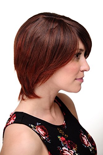 WIG ME UP- peluca de mujer mezcla de castaño medio y castaño caoba pelo liso corto flequillo raya ladeada aprox. 25 cm de longitud 6082-3003