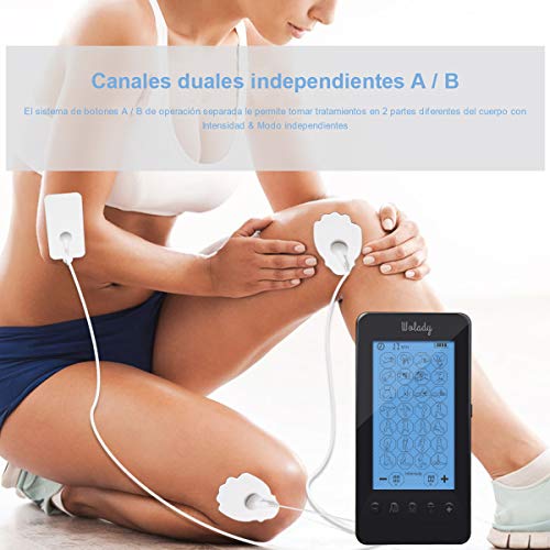 Wolady Masajeador Electroestimulador Digital EMS TENS Masaje Recargable 28 Modo 2 Canales Masajeador Portatil Estimulador Eléctrico Muscular 8 Electrodos 20 Pulsos Aliviar Dolor Espalda Cuello Hombro