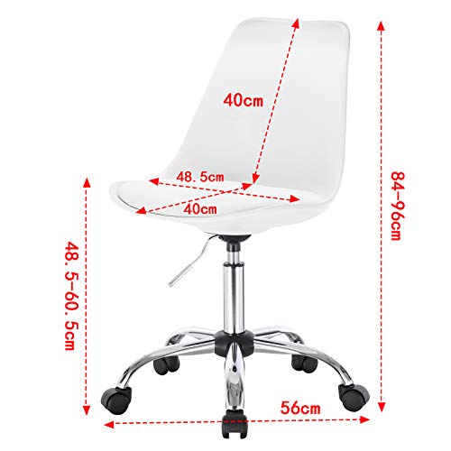 WOLTU 1x Silla de Escritorio PU Silla de Oficina con Ruedas Silla de Ordenador Silla Giratoria de Oficina Altura Ajustable Taburete de Trabajo Cuero Artificial Blanco BS39ws