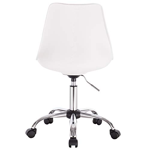 WOLTU 1x Silla de Escritorio PU Silla de Oficina con Ruedas Silla de Ordenador Silla Giratoria de Oficina Altura Ajustable Taburete de Trabajo Cuero Artificial Blanco BS39ws