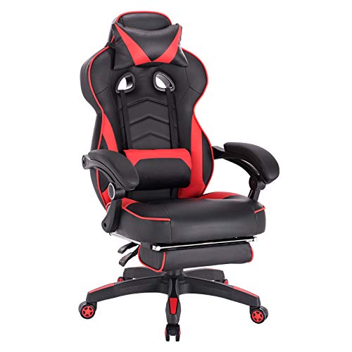 WOLTU Racing Sillas de Escritorio Cuero sintético Gaming Silla de Oficina Ergonómica Silla de Ordenador Taburete Giratoria de Oficina con Ruedas Silla Rojo BS71rt