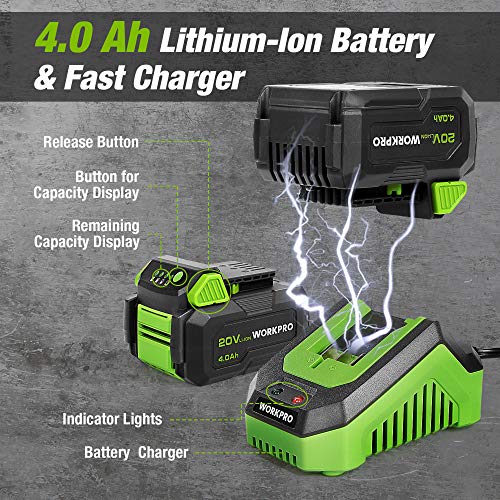 WORKPRO Llave de Impacto Inalámbrica 20V, 300NM Atornillador Impacto con Batería 4,0 Ah, Mandril de 13 mm(1/2"), Velocidad Variable hasta 3200rpm, Cargador Rápido, Luz LED
