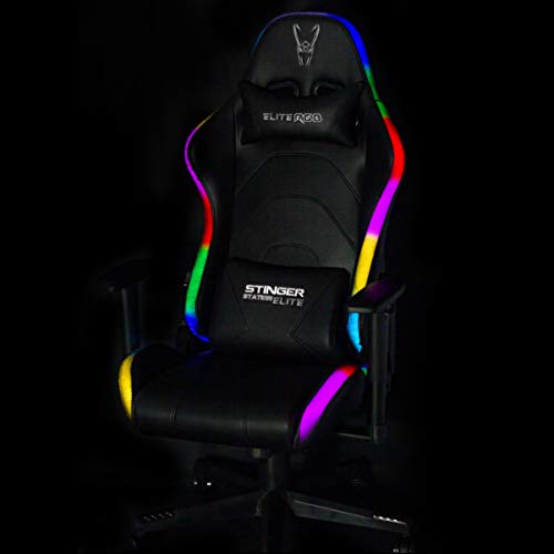 Woxter Stinger Station Elite RGB, Silla Gaming con Leds RGB Configurables por APP, Eje de Acero, Levantamiento por Gas Pistón Clase 3, Ergonómica, Reposabrazos 2D, Refuerzo de Foam MD, Ajustable