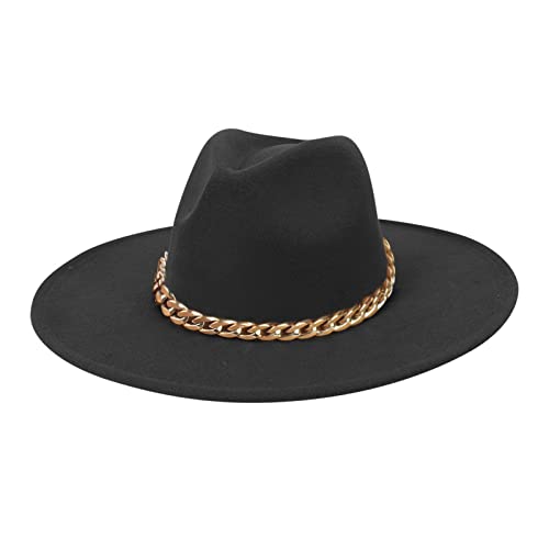 WOYAOFEI Sombrero corredero para hombre, disfraz de fiesta Panamá, sombrero con ala grande, gorro personalizado, cadena británica, sombrero de lana jazz, Negro , Talla única