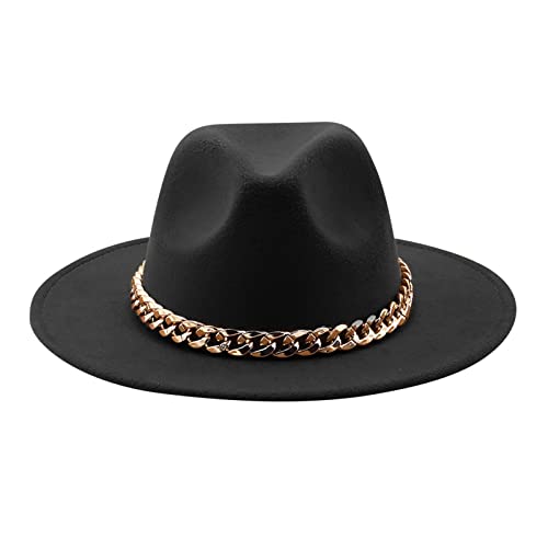 WOYAOFEI Sombrero corredero para hombre, disfraz de fiesta Panamá, sombrero con ala grande, gorro personalizado, cadena británica, sombrero de lana jazz, Negro , Talla única