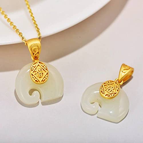 WOZUIMEI Colgante de Estilo Chino S925 Plata Esterlina Artesanal Dorado Nefrita Natural Lindo Pequeño Elefante Bendición Colgante Hembra Mini Colgante de Cadena de Clavículacolgante sin cadena