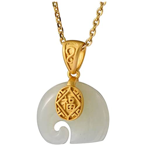 WOZUIMEI Colgante de Estilo Chino S925 Plata Esterlina Artesanal Dorado Nefrita Natural Lindo Pequeño Elefante Bendición Colgante Hembra Mini Colgante de Cadena de Clavículacolgante sin cadena