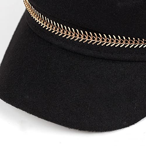 WSMYG Boina De Lana Gorras De Fondo Plano para Mujer Gorras De Béisbol para Mujer Gorras Inglesas Negro