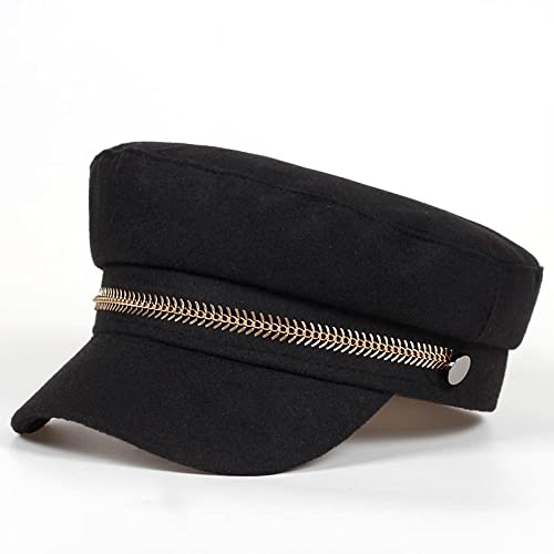 WSMYG Boina De Lana Gorras De Fondo Plano para Mujer Gorras De Béisbol para Mujer Gorras Inglesas Negro
